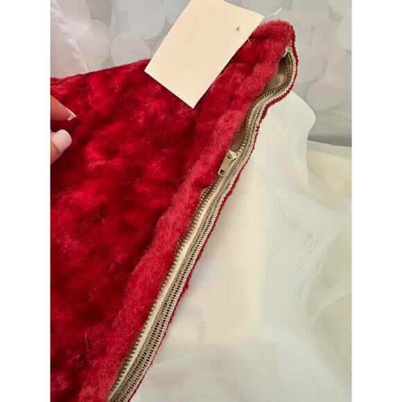 Vintage 60’s Christmas Needlepoint Pillow COVER Poinsettia Red Velvet FOLK ART - Picture 5 of 6